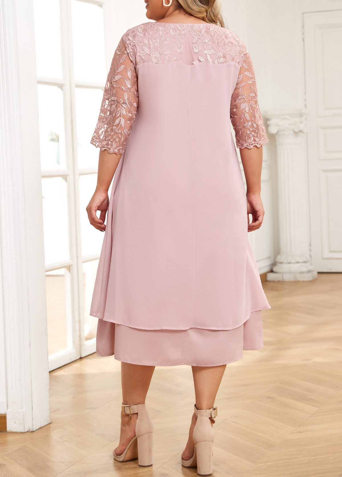 Light Pink Plus Size Embroidery A Line Dress