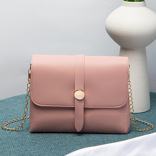 Pink Chains PU Detail Magnetic Crossbody Bag