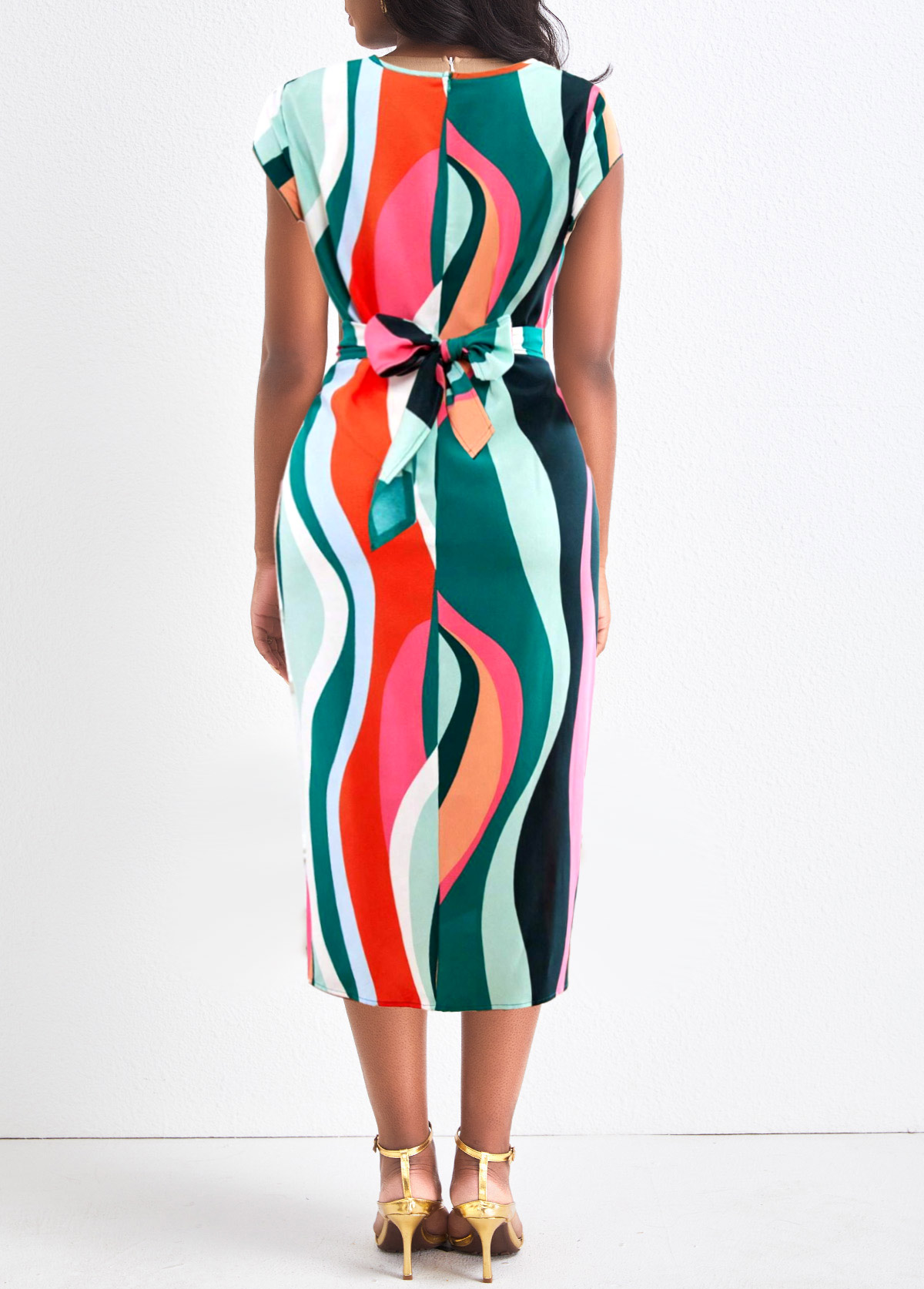 Geometric Print Twist Multi Color Bodycon Dress