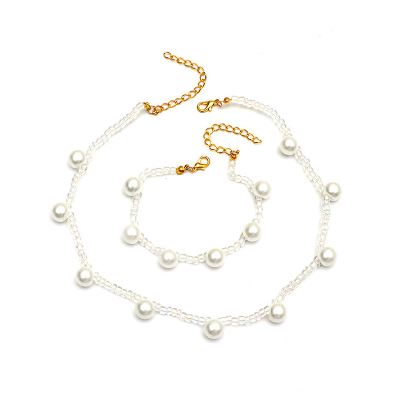 Pearl Detail White Bracelet and Necklace