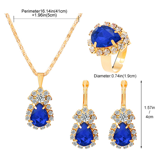 Waterdrop Design Rhinestone Detail Royal Blue Necklace Set