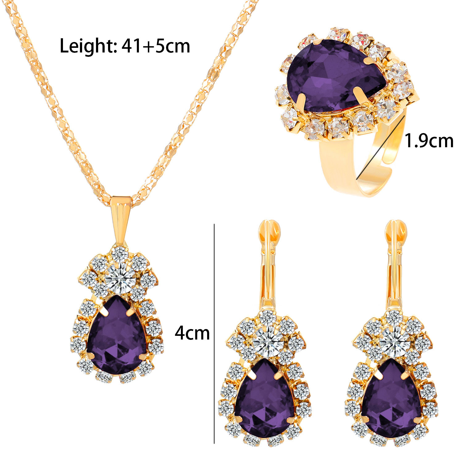 Waterdrop Design Rhinestone Detail Purple Necklace Set