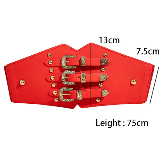Red Faux Leather Tribal Design Belt