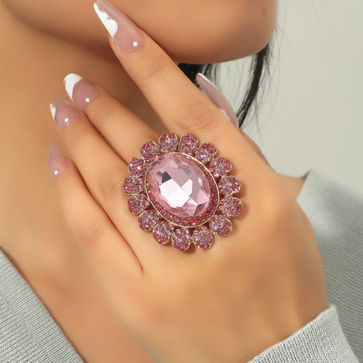 Pink Hot Drilling Oval Design Ring