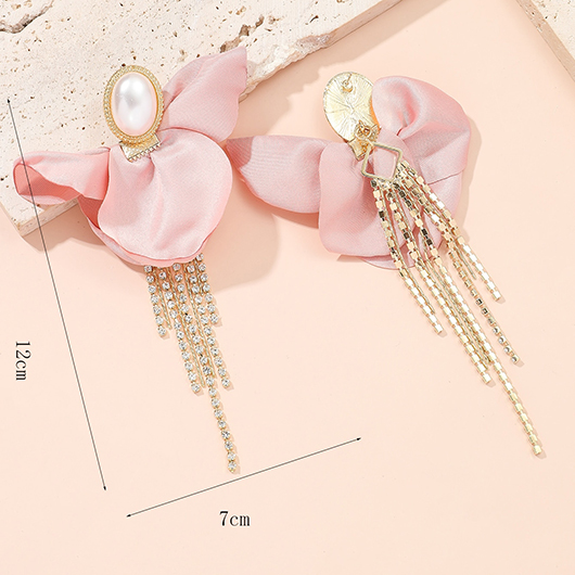Pink Tassel Pearl Oval Design Earrings