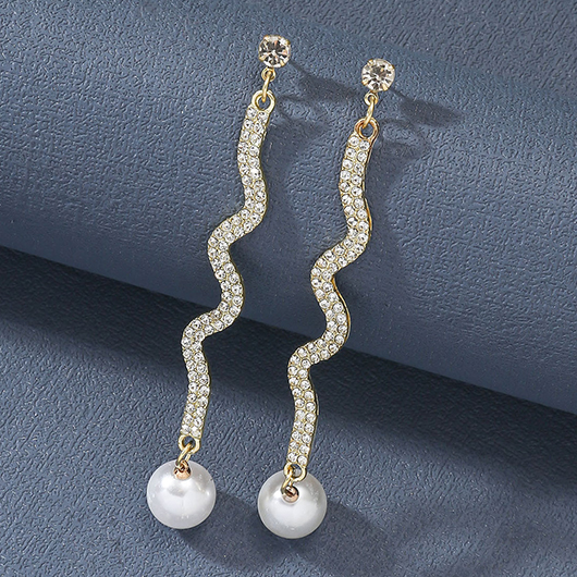Pearl Detail Gold Rhinestone Design Earrings