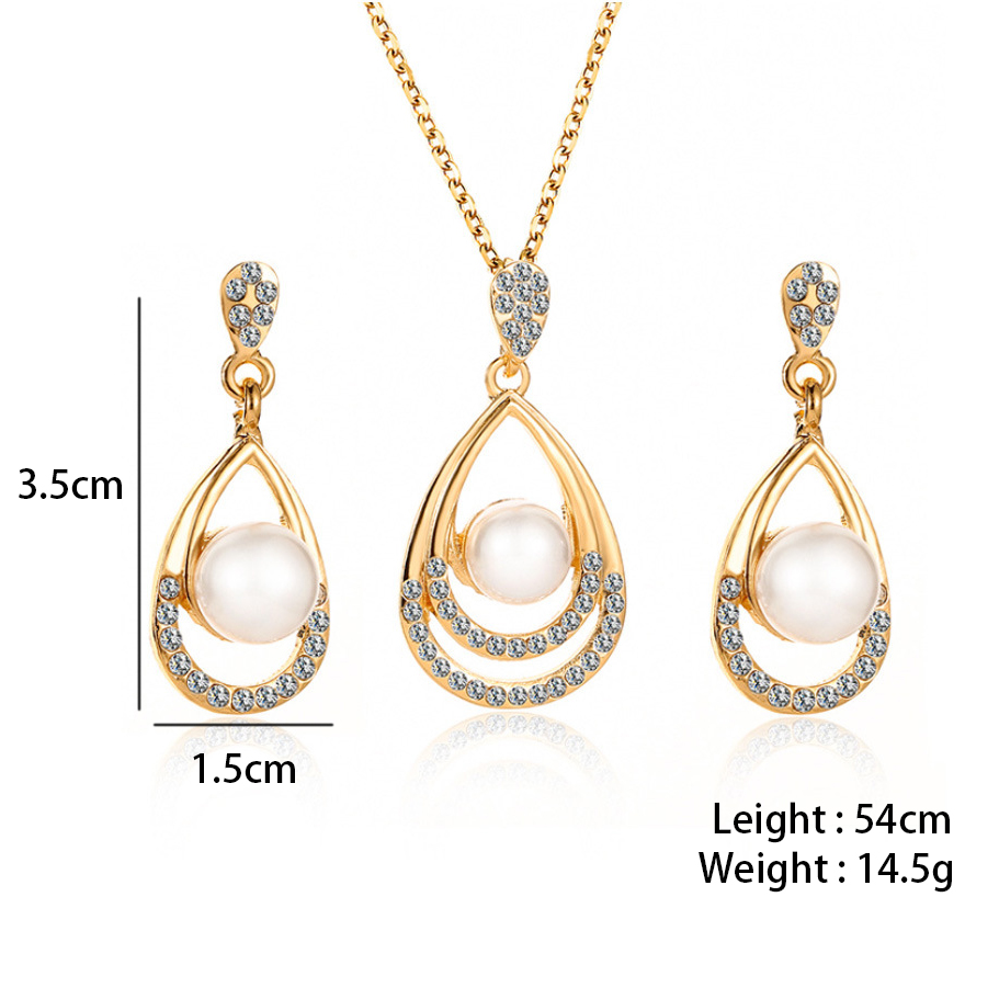 Pearl Rhinestone Gold Alloy Earrings and Necklace