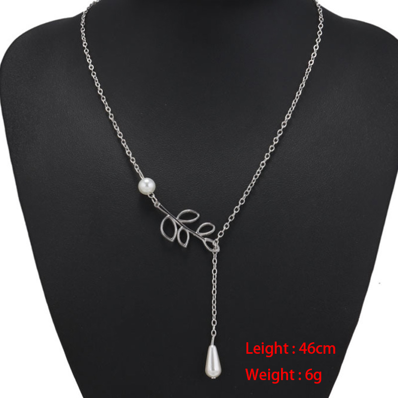 Pearl Asymmetric Hollow Silvery White Leaf Necklace