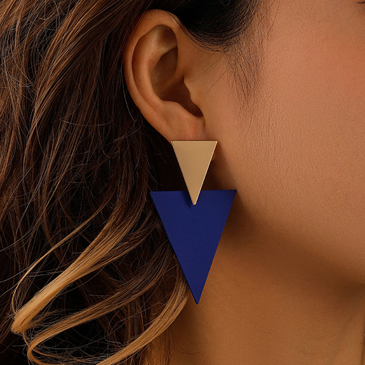 Blue Metal Detail Triangle Design Earrings