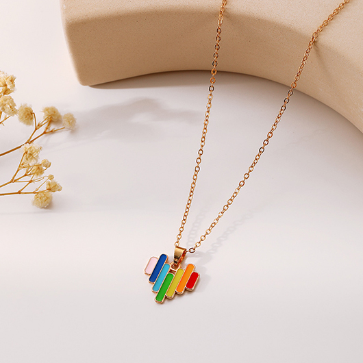 Rainbow Color Alloy Heart Design Necklace