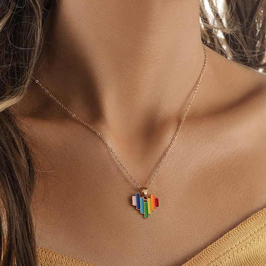 Rainbow Color Alloy Heart Design Necklace