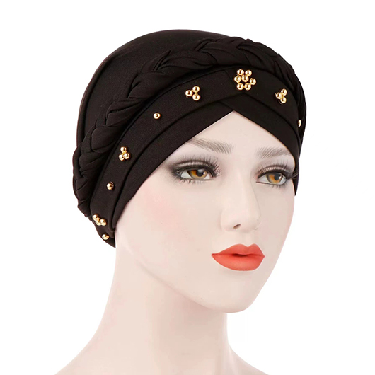 Polyester Detail Black Pearl Turban Hat