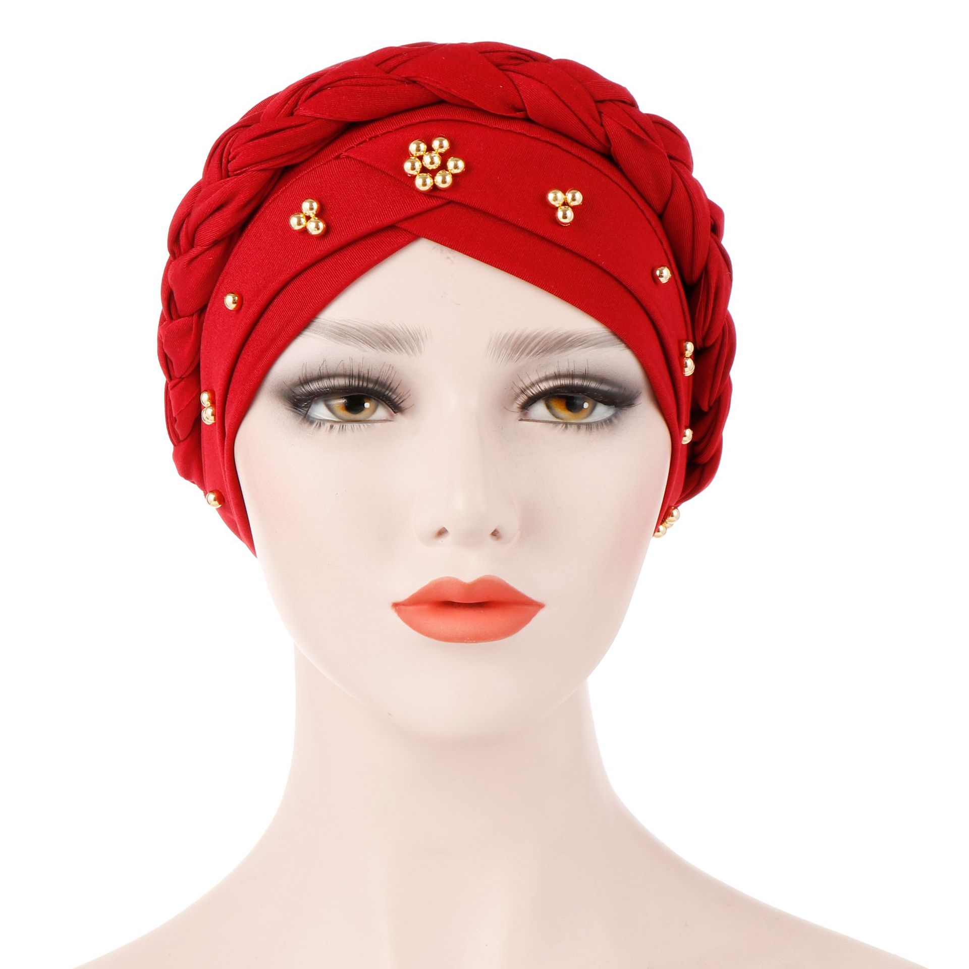 Red Pearl Polyester Detail Turban Hat