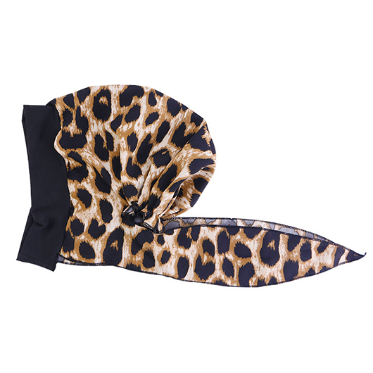 Patchwork Leopard Detail Black Turban Hat