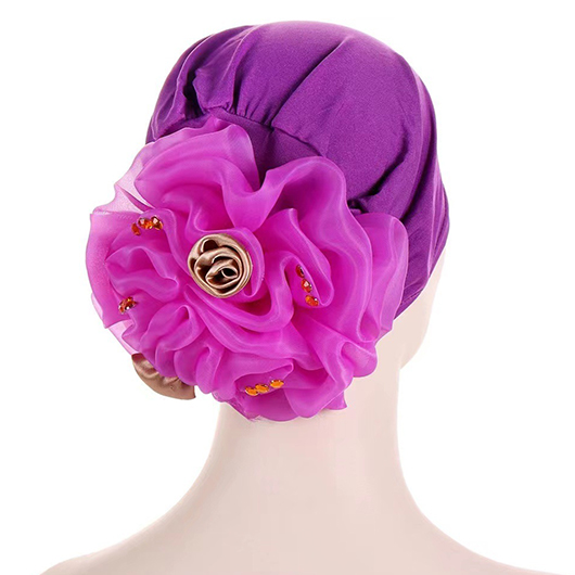 Rhinestone Design Patchwork Purple Turban Hat