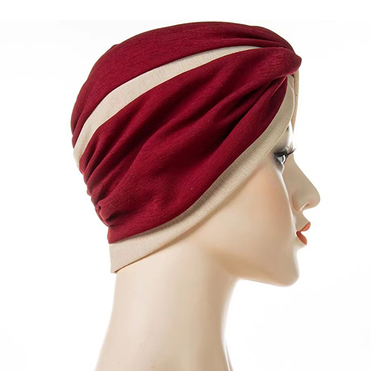Twist Patchwork Wine Red Turban Hat
