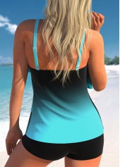 Ombre Layered Hem Cyan Tankini Set