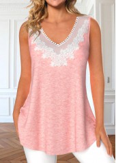 Light Pink V Neck Lace Tank Top