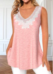 Light Pink V Neck Lace Tank Top