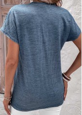 Lace Dusty Blue Short Sleeve Split Neck Blouse