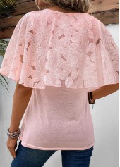 Button Pink Half Sleeve Fake Two Piece Twinset