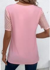 Cross Hem Pink Short Sleeve Round Neck Blouse