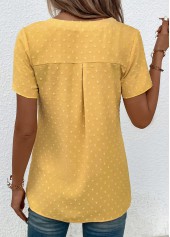 Jacquard Light Yellow Short Sleeve V Neck Blouse