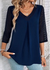 Patchwork Navy Lace V Neck Blouse