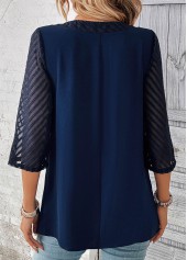 Patchwork Navy Lace V Neck Blouse