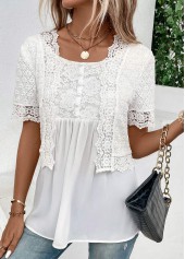 Fake 2in1 White Short Sleeve Round Neck Blouse