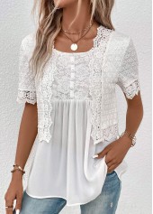 Fake 2in1 White Short Sleeve Round Neck Blouse