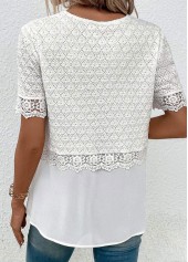 Fake 2in1 White Short Sleeve Round Neck Blouse
