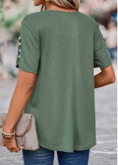 Cut Out Sage Green Short Sleeve Round Neck Blouse