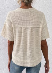 Pocket Split Neck Short Sleeve Beige T Shirt