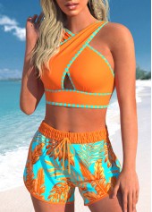 High Waisted Tropical Plants Print Bikini Set