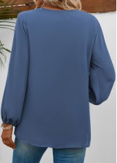 V Neck Long Sleeve Dusty Blue Blouse