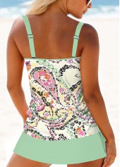 Mid Waisted Paisley Print Circular Ring Tankini Set