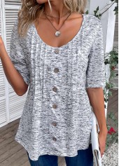 Button Scoop Neck Light Grey Marl T Shirt