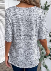 Button Scoop Neck Light Grey Marl T Shirt