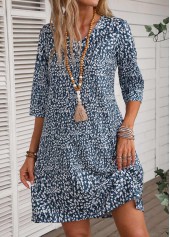 Ditsy Floral Print Lightweight Navy Dress