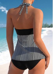 Striped Patchwork Black Ruched Tankini Top-No Bottom
