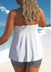 High Waisted White Plus Size Striped Tankini Set