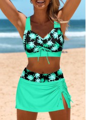 Mid Waisted Leaf Print Split Bikini Set