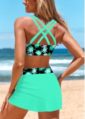 Mid Waisted Leaf Print Split Bikini Set