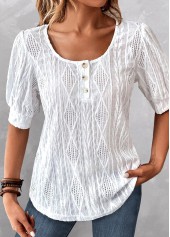 Button White Short Sleeve Round Neck Blouse