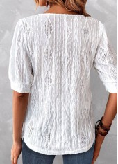 Button White Short Sleeve Round Neck Blouse