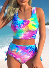 High Waisted Tie Dye Print Ruched Bikini Set