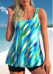 Dazzle Colorful Print Lightweight Cyan Tankini Set