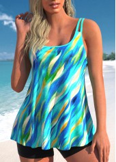 Dazzle Colorful Print Lightweight Cyan Tankini Set