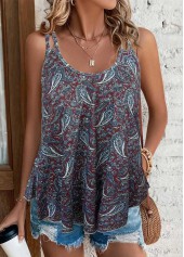 Tribal Print Asymmetry Wine Red Camisole Top